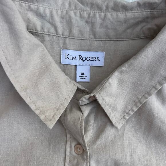 Kim Rogers Women's Linen Cotton Blend Beige Tan Sleeveless Button Down Top sz XL - Picture 2 of 5